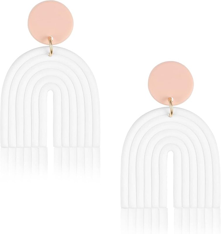 Dodocatie Boho Polymer Clay Rainbow Earrings for Women and Girls Dangling, Cute Multicolor Handmade Vintage Bohemian Tassel U Shape Oval and Round Shape Ceramic Clay Drop Earrings Pendant Bulk Jewelry