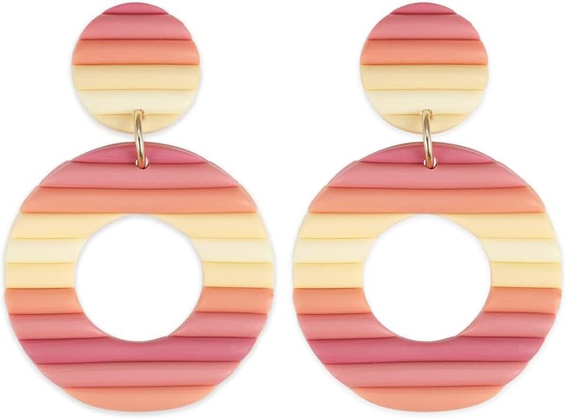 Dodocatie Boho Polymer Clay Rainbow Earrings for Women and Girls Dangling, Cute Multicolor Handmade Vintage Bohemian Tassel U Shape Oval and Round Shape Ceramic Clay Drop Earrings Pendant Bulk Jewelry