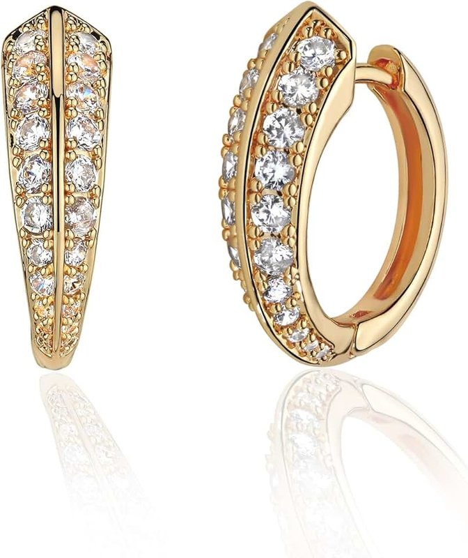VACRONA Cubic Zirconia Huggie Earrings 14k Gold Plated Tiny Earrings Small Huggie Hoop Earrings Simple Lightweight Hoops Gift for Women