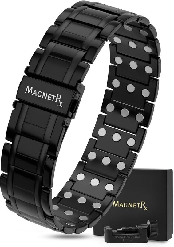MagnetRX 3X Strength Titanium Magnetic Bracelet – Magnetic Bracelets for Men – Premium Fold-Over Clasp & Adjustable Length with Sizing Tool, 9.1 Inch