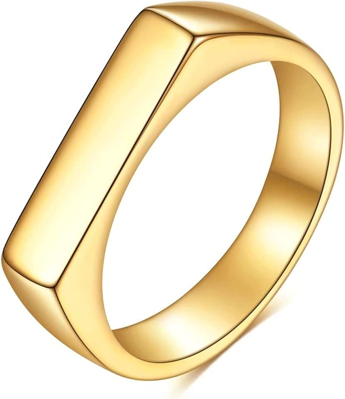 VQYSKO Signet Stainless Steel Band Ring18k Gold Plated Fashion Cute Stacking Wedding Engagement Fidget Ring fo Women Men Teen Girls, Size 3-12