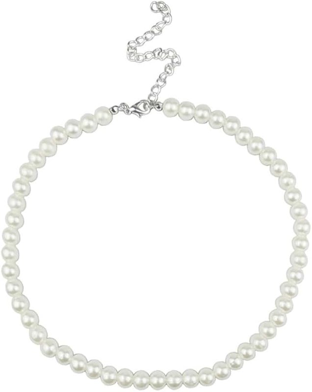 yaozeio Simulated Pearl Necklace for Girls White Pearl Necklace for Women Pearl Choker Necklaces for Women Men Wedding Bridal Necklace