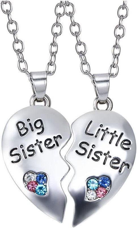 yaozeio Big Sister Little Sister Necklace for 2 Sisters Gifts from Sister Birthday Gifts Matching Heart Necklaces Presents for Sister Best Friends Necklace for 2 Girls