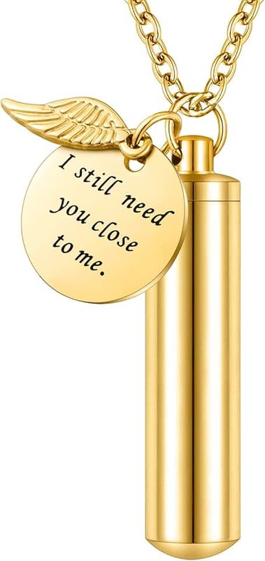 abooxiu Cylinder Urn Necklace for Ashes Cremation Jewelry/Keychain for human Pet Stainless Steel Memorial Keepsake Pendant with Angel Wing Charm Ashes