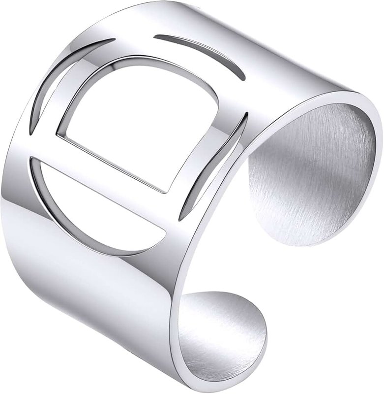 KeyStyle GoldChic Jewelry Gold Bold Initial Letter Open Ring Adjustable, Women Statement Rings Personalised Engraved Women’s Signet Ring for Party