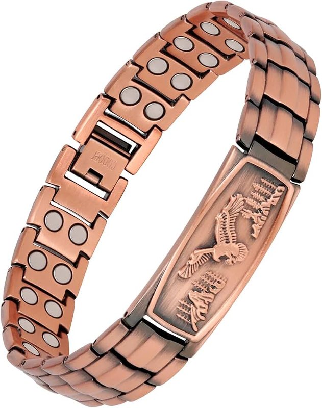 Feraco Lymph Detox Magnetic Bracelet Lymph Drainage Pure Copper Bracelet for Men with Ultra Strength Therapy Magnets for Arthritis Pain & Carpal Tunnel Healing Eagle Pattern Adjustable