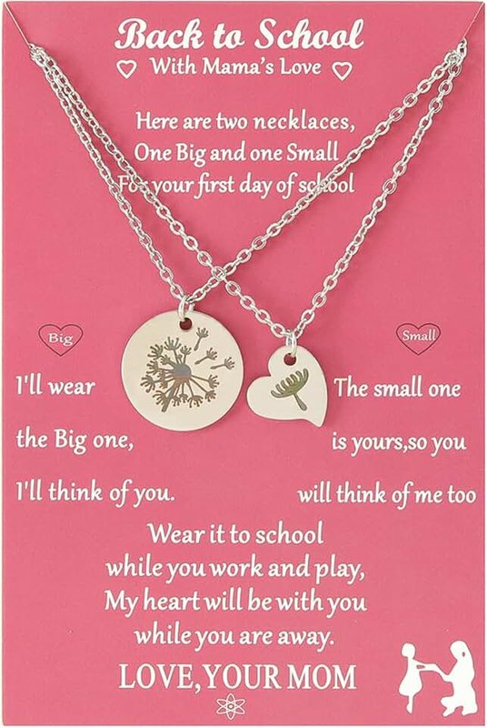 Ymimanchil Back to School Necklace Back to School Gifts First Day of School Necklace for Mom and Daughter Matching Dandelion Mother and Daughter Necklaces