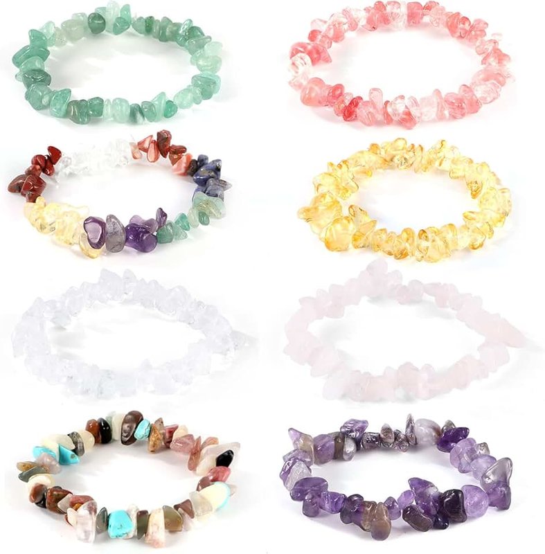 Yafe Chakra Bracelets for Women, 8pcs Natural Colorful Crystal Bracelets for 7 Chakra Lrregular Gemstone Bracelets Crystal Chip Bracelet for Women Men