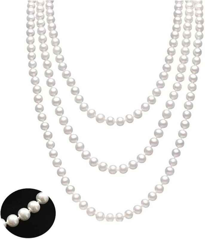 WADY Vintage Multi-Strand Pearl Necklace - Layered Pendant Costume Jewelry, Long White Pearls, Women's Necklace