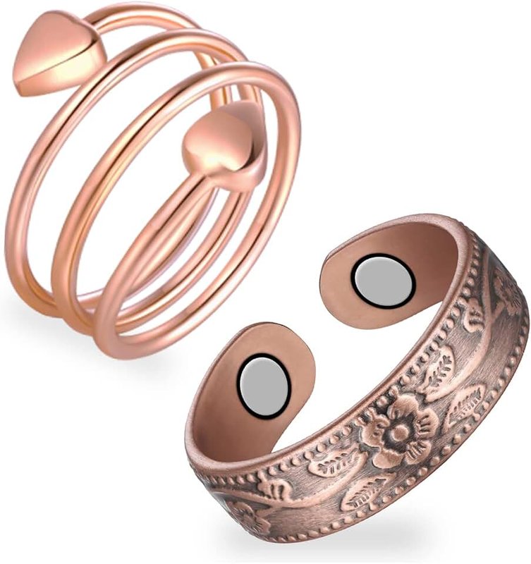 Feraco 2PCS Copper Rings for Women,99.99% Pure Copper Magnetic Thumb Ring with Magnet,Lymphatic Jewelry Gifts for Womens, Adjustable, Copper, No Gemstone