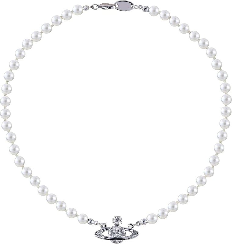 FENLDY Rhinestone Faux Planet Saturn Pearl Necklace for Women Jewelry, Fake Pearl Collar Pendant a Necklace Men with Charm for Girls Y2k Jewelry Ladies' Wedding Pearl Bead Chain Crystal Choker