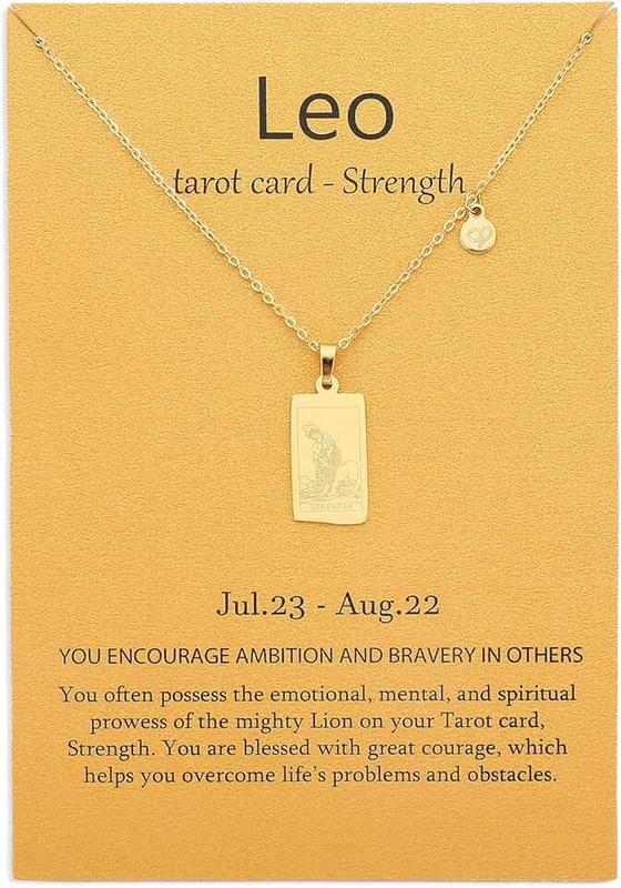 TGOLM 14k Gold Plated Zodiac Sign with Tarot Card Pendant Necklace Birthday Gift for Women