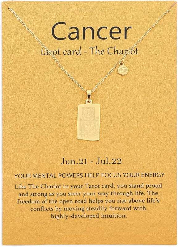 TGOLM 14k Gold Plated Zodiac Sign with Tarot Card Pendant Necklace Birthday Gift for Women