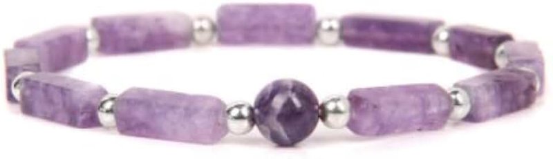 YangQian Amethyst Crystals Bracelet for Women Healing Gemstone Stone Bracelet Natural Purple Amethyst Elastic Bracelets for Women Men Energy Bracelet Christmas Birthday Gifts