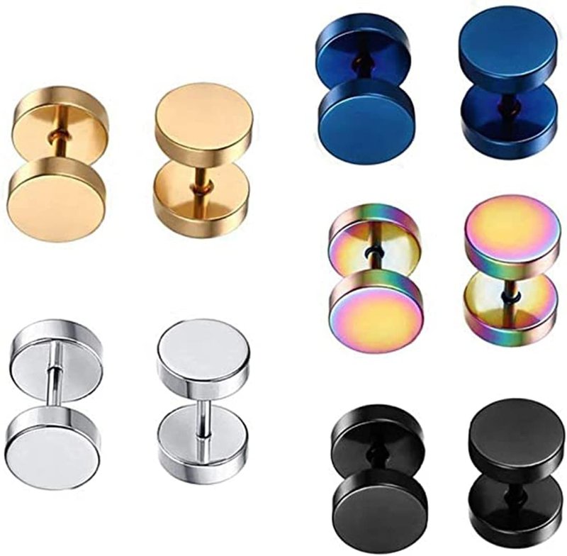 Dot Earrings, Titanium steel barbell earrings High Polished Surgical Steel Screw Flat Back Disc Stud Earrings Set for Women Men Pack of 5 Pairs