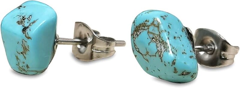 Ladywowu Turquoise Stud Earrings for Women, Tibetan Tiny Blue Raw Gemstone Earrings with Stainless Steel Stud, Boho Western Turquoise Jewelry Hypoallergenic Earrings for Women Sensitive Ears