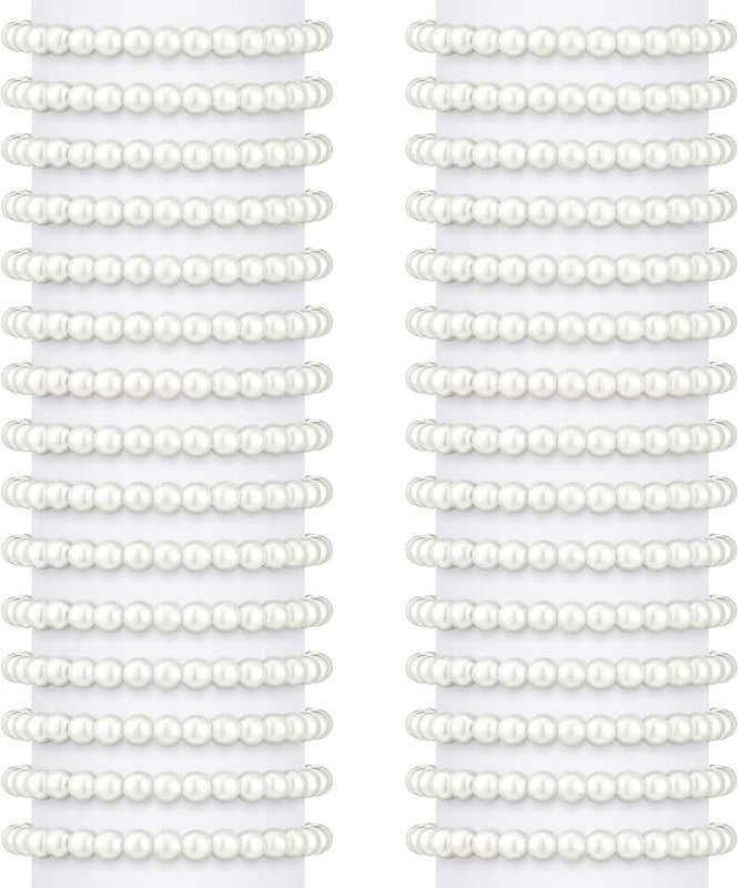 Glenmal 30 Pieces Pearl Bracelets for Women Wedding Faux Bridal Pearl Bracelet Bulk Elastic Stretch Bridesmaid for Party Gift