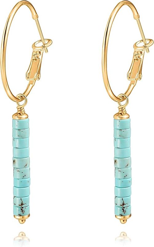 SOFYBJA Gold Huggie Hoop Drop Dangle Earrings Turquoise Beads Gemstone Earrings Boho Handmade Lightweight Jewelry for Women