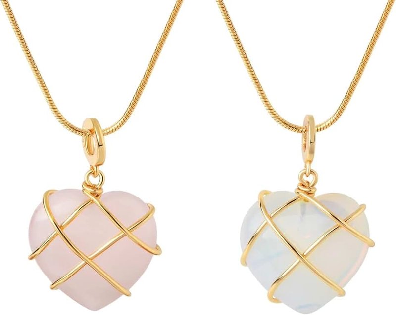 MGBISYI Heart Castle Necklaces Fashion Birth Stone Moonstone Heart Necklace rose quartz necklace best Friend Necklace for Women,Mother'S Day Necklace,Birthday Gift (2 Pcs)