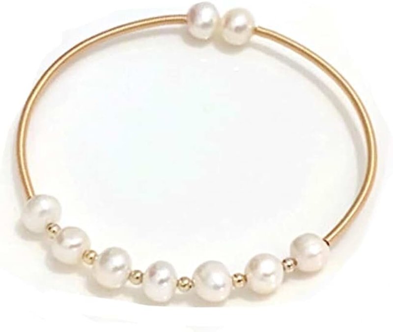 yaozeio Pearl Bangles Cuff Bracelet Gold Pearl Bracelets for Girls Adjustable Bead Bangle Bracelets White Pearls Bangles Pearl Wrap Bracelets for Women Christmas Birthday Gifts