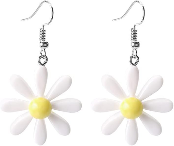 Daisy Earrings Dangle White Flower Earrings Summer Accessories Gift Drop Flower Earrings White Daisy Earring Simple Resin Sunflower Earrings for Girls Women
