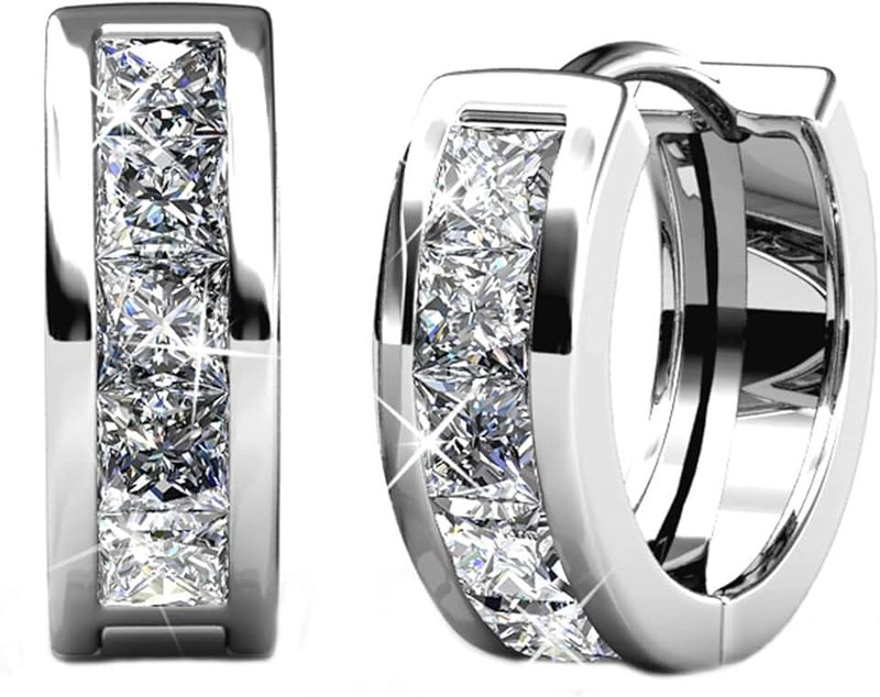 BTDAO Hoop Loop Earrings for Women18K White Gold with Sparkling Element Crystal with Jewellery Box for Women Wife Mother Daughter