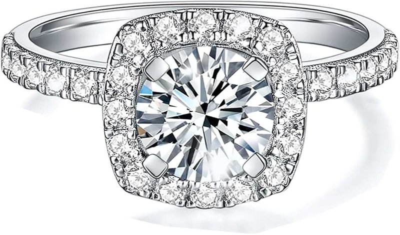 IMOLOVE Moissanite Halo Engagement Rings for Women, Wedding Promise Ring 1.4CT D Color VVS1 Clarity Round Cut Moissanite Ring in Sterling Silver plated with 18K White Gold Size H-V1/2