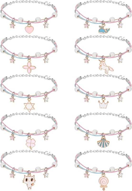 10 Pieces Friendship Bracelets for Girls, Adjustable Kids Friendship Bracelets Unicorn Handmade Braided Children Bracelets for Girls Birthday Jewellery Party Bags Fillers