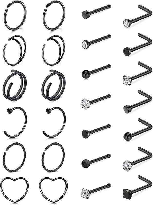 TOKRING 20G Nose Rings Hoops Nose Rings Studs for Nose Piercings Surgical Steel Nose Piercing jewelry for Women Men