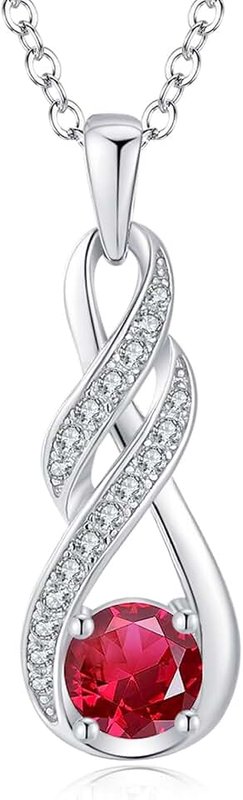 LOCIBLO Birthstone Necklaces for Women 925 Sterling Silver Infinity Pendant White Gold Jewelry Anniversary Birthday Gifts for Her, 16'+2'