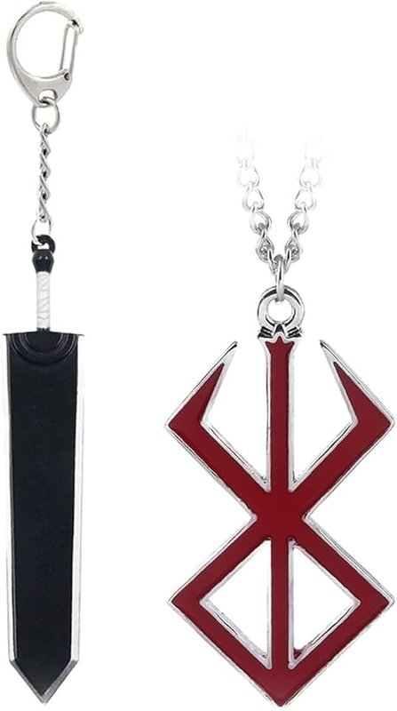 SONGCHANGJEWELRY Manga B-erserk Behelit Necklace Keychain - Brand Of Sacrifice Logo Blood Red Pendant Necklaces Keychains for Women Men - Cosplay Accessories Behelit