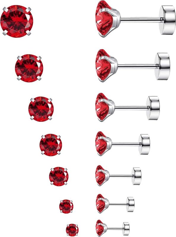 MJust 7 Pairs Stainless Steel Earrings 20G Cartilage Earrings Stud Hypoallergenic Cubic Zirconia Barbell Earring Set Flatback Earrings for Women Men 2MM-8MM