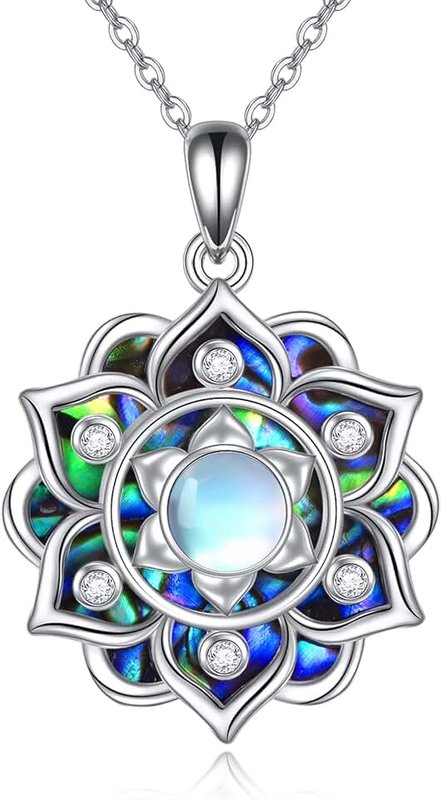 ONEFINITY Lotus Necklace 925 Sterling Silver Moonstone Pendant Necklace Yoga Lotus Jewelry for Women
