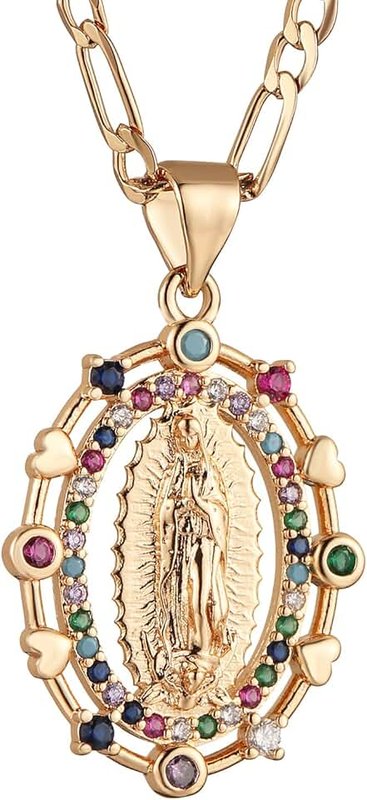 HZMAN 14K Gold Plated Virgin Mary Prayer Necklace for Women Girls Dainty Our Lady of Guadalupe Amulet Pendant Jewelry Gift