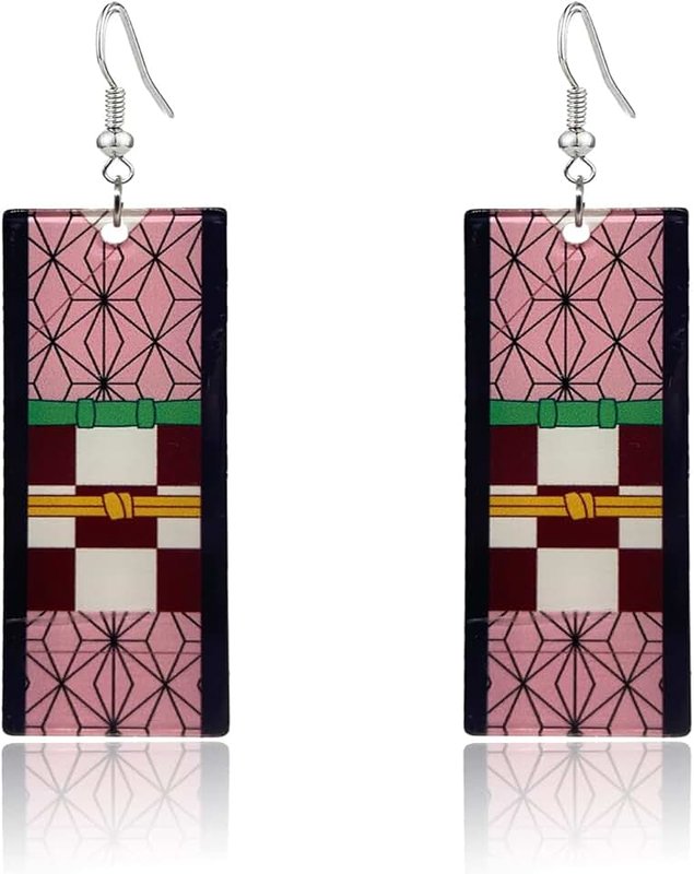QUPENGXU Kamado Tanjiro Hanafuda Earrings,Demon Slayer Tanjirou's Acrylic Kimetsu No Yaiba Cosplay Anime Earrings Anime Gift