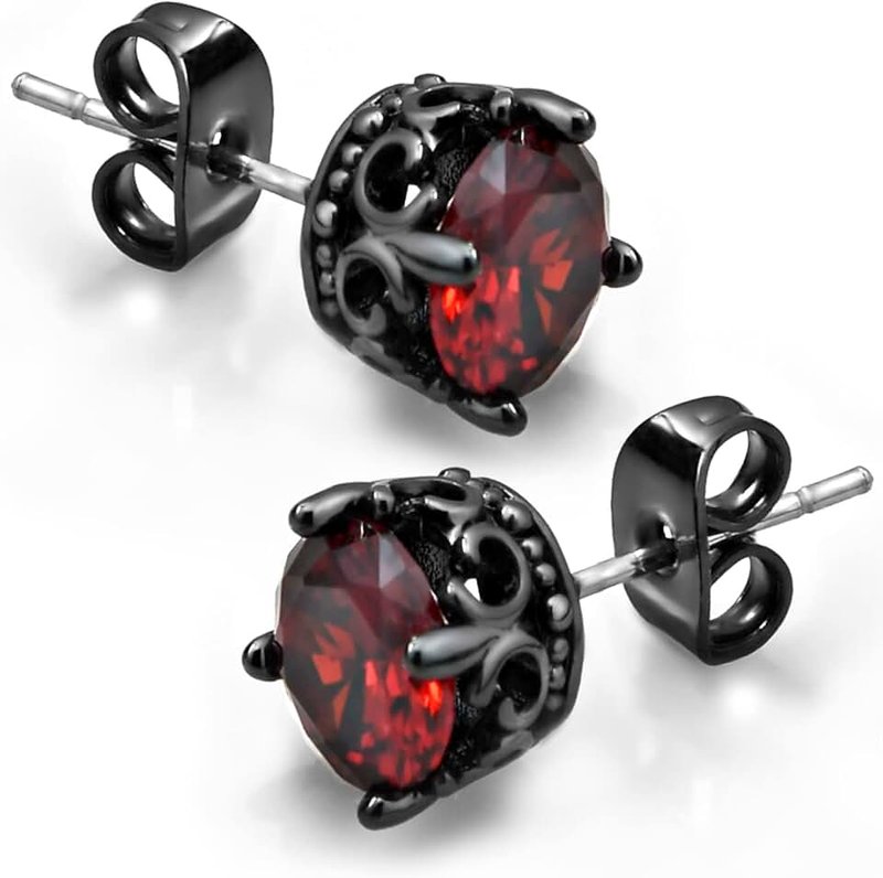 KZZENKI Retro Dark Shadow Stud Earrings, Hypoallergenic Stainless Steel Cubic Zirconia Earrings
