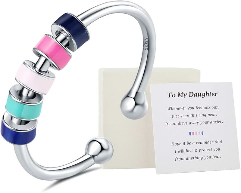 WOSCCOWT To My Daughter Fidget Ring for Anxiety, S925 Sterling Silver Enamel Fidget Spinner Rings, Anti Anxiety Spinning Rings for Women Birthday Christmas Gifts for Women
