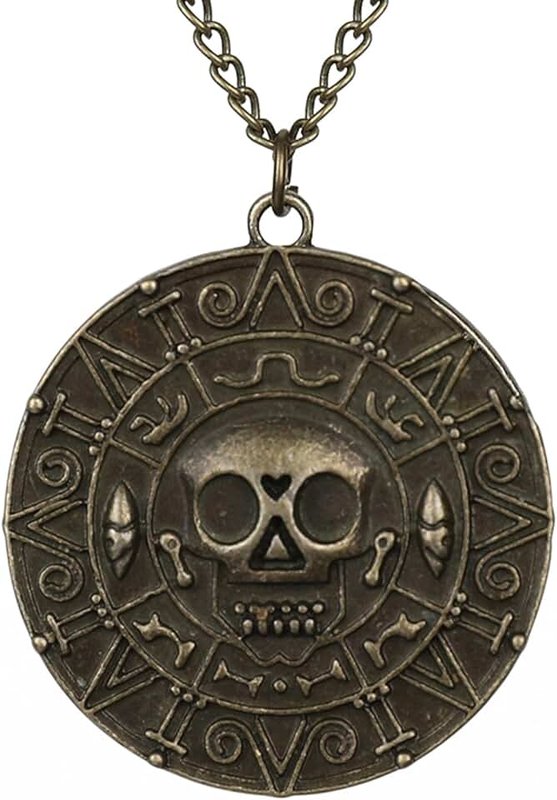 ZKBKJSPZJB Classic Skull Necklace Pirates of The Caribbean Movies Cursed Aztec Coin Jewelry for Men Choker