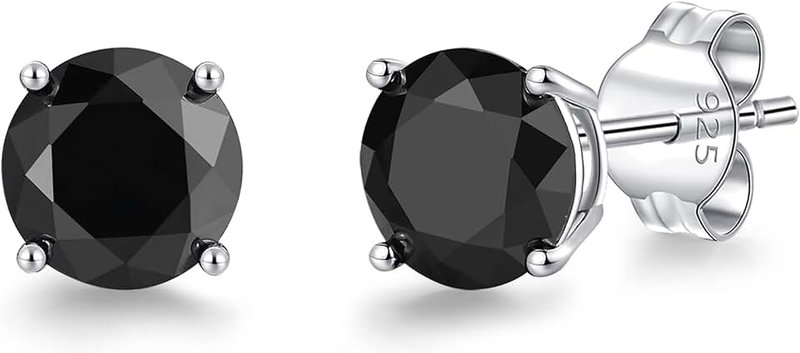 LUCKMORA 925 Sterling Silver Cubic Zirconia Earrings Studs for Men Hypoallergenic Nickel Free Earrings for Women Princess Round Cut