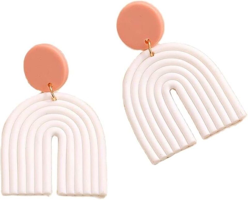 Pingyongchang Vintage Boho Colorful Ceramic Polymer Clay Loop Stud Earrings Sweet Lovely Candy Handmade Rainbow Pendant Drop Earrings for Women Girls Jewelry