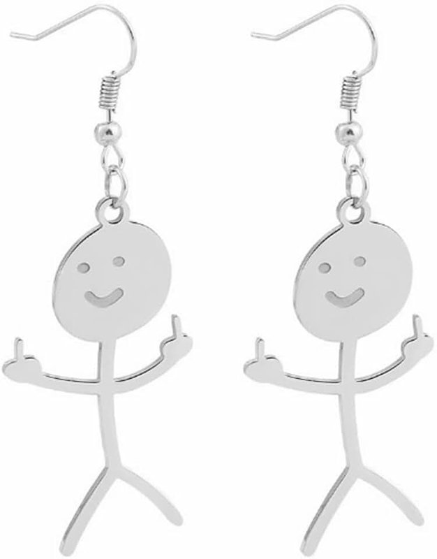 Pingyongchang Cool Funny Doodle Middle Finger Earrings Cute Handmade Face Dangle Drop Earrings for Women Men Friendship Personalized Jewelry Best Friend Gift