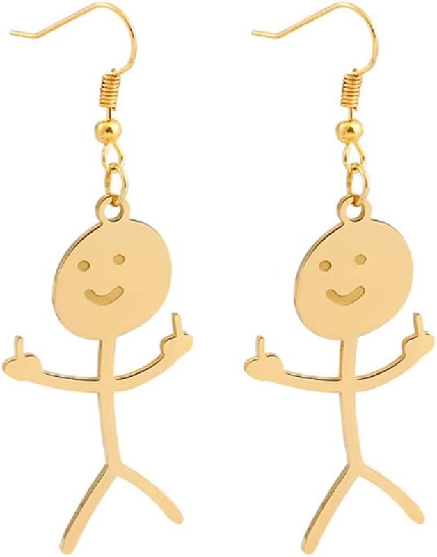 Pingyongchang Cool Funny Doodle Middle Finger Earrings Cute Handmade Face Dangle Drop Earrings for Women Men Friendship Personalized Jewelry Best Friend Gift