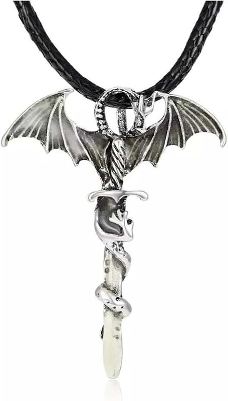 GAUEIOUR Glowing Luminous Dragon Pendant Necklaces,Fashion Trend Men's and Women's Dragon Sword Long Luminous Necklace,Creative Trendy Men Rock Fashion Pterosaur Ancient Silver Sword Luminous Necklace, Sterling Silver