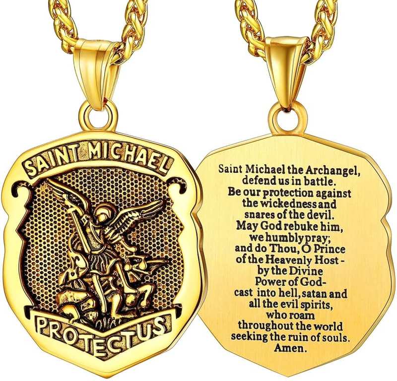FaithHeart FaithHeart Saint Michael Necklace, Stainless Steel/18K Gold Plated St Michael the Archangel Pendant Amulet for Men Women with Gift Packaging