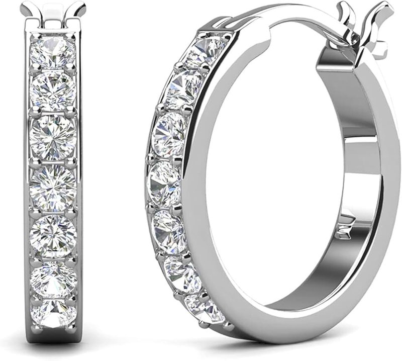 BTDAO Hoop Loop Earrings for Women18K White Gold with Sparkling Element Crystal with Jewellery Box for Women Wife Mother Daughter