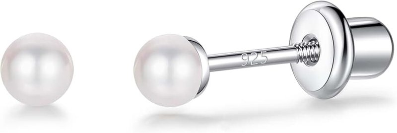 LUCKMORA 925 Sterling Silver Cubic Zirconia Earrings Studs for Men Hypoallergenic Nickel Free Earrings for Women Princess Round Cut (White-S pearl)