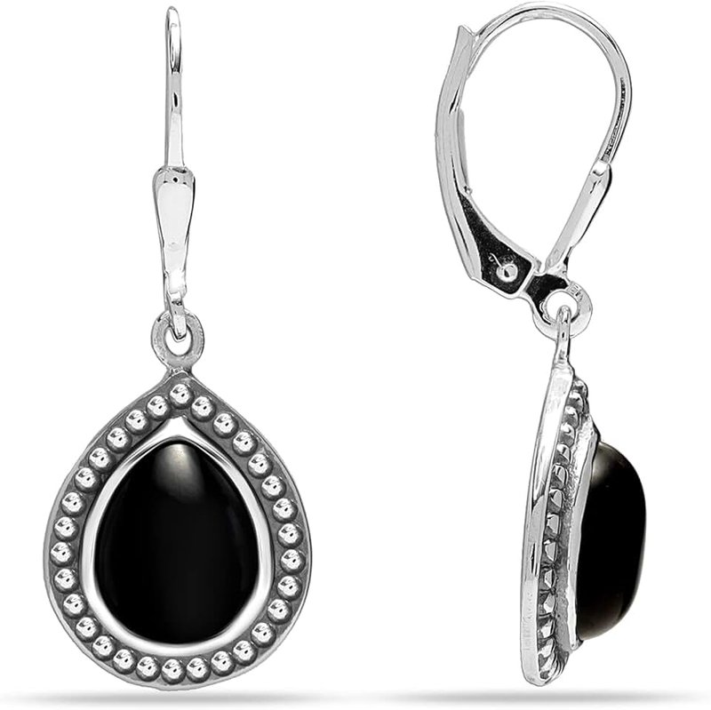 LeCalla LeCalla Flaunt 925 Sterling Silver Women's Dangle Earrings Leverback Black Onyx Blue Sapphire and White CZ Oxidized Earring for Women Teen