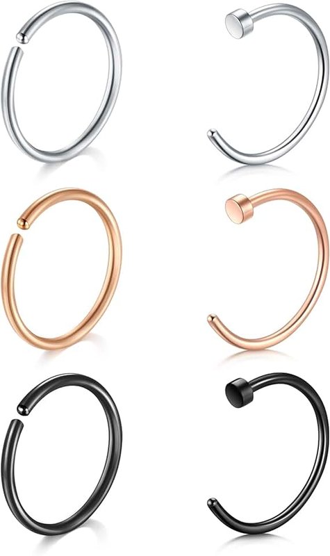 D.Bella Nose Rings Hoops - 16G, 18G, 20G, 22G Surgical Steel Simple Half Hoop Earrings for Nose, Tragus, Cartilage, Helix, Rook, Conch, Snug, Ear, Septum, Eyebrow, Lip Piercings - 6mm-12mm