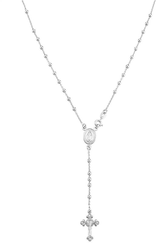 Miabella 925 Sterling Silver or 18Kt Yellow Gold Over Silver Italian Rosary Bead Cross Y Necklace Chain for Women