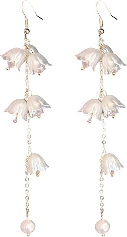 LAKIYOYO Pink Flower Dangle Earrings for Women Cute Pearl Leaf Sakura Leaf Earrings Fairy Statement Summer Refreshing Seaside Idyllic Holiday Earrings…